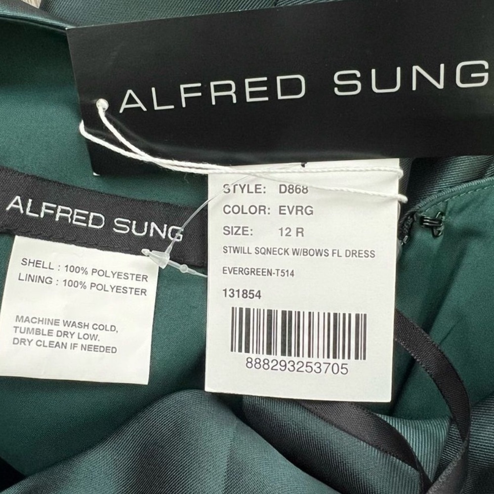STUNNING ALFRED SUNG Evergreen Maxi fit and flare slight mermaid formal Dress - Picture 3 of 5